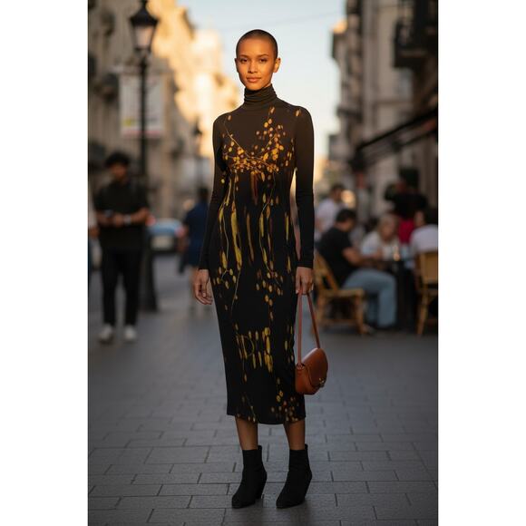 Prabal Gurung Preloved Women's Long Sleeve Turtleneck Dress in Black Size XL - Picture 2 of 3